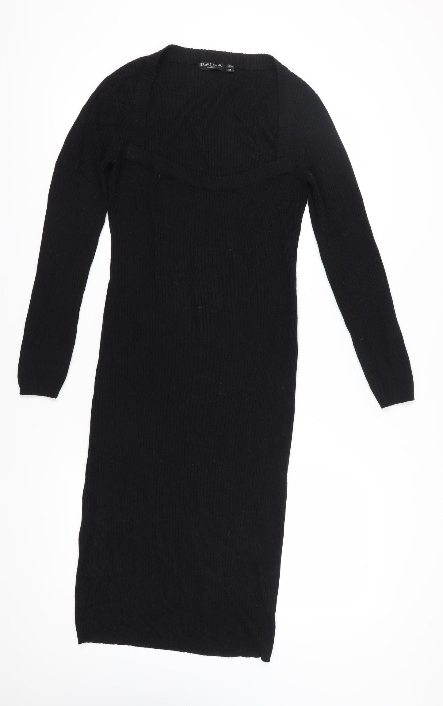 Brave Soul Black Midi Bodycon Dress - Medium