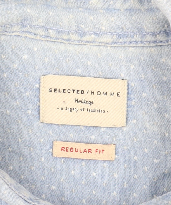 SELECTED HOMME Men's Blue Regular Fit Shirt 16.5