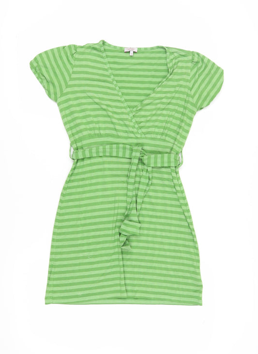 Per Una Women's Green Striped Wrap Dress Size 10
