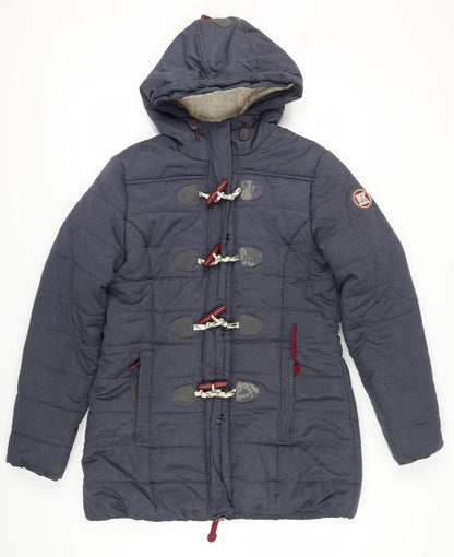 Superdry Women's Blue Duffle Coat Size L Winter Hooded