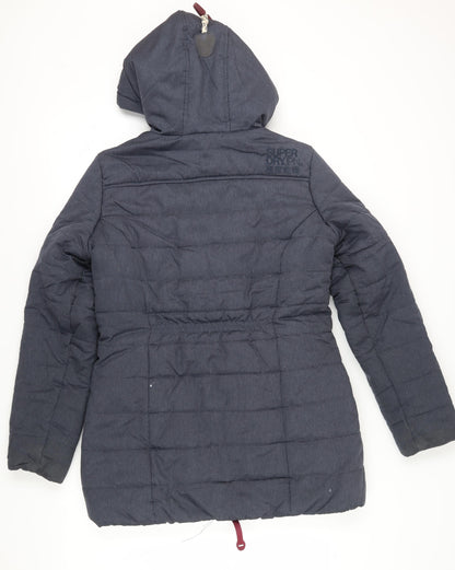 Superdry Women's Blue Duffle Coat Size L Winter Hooded