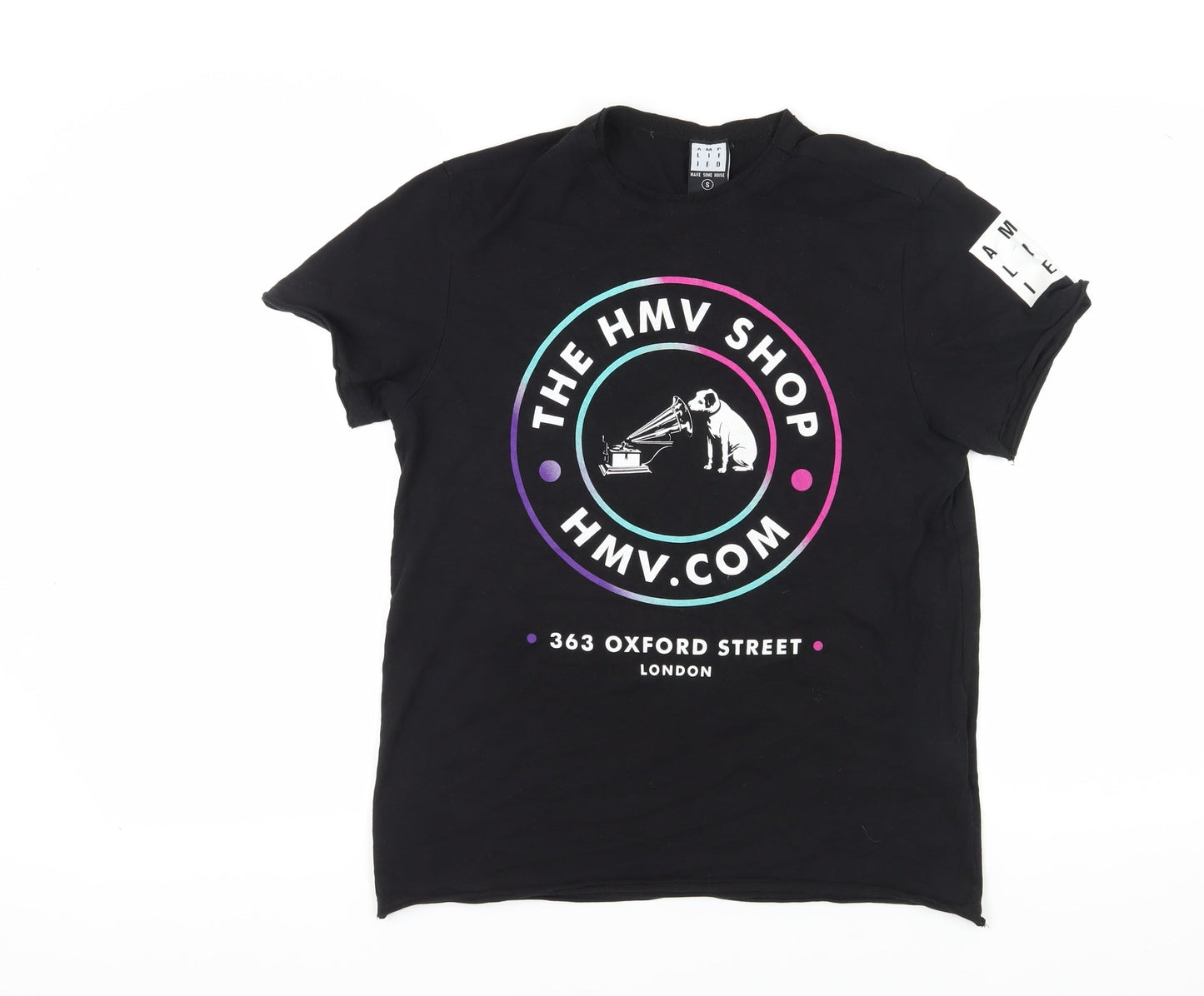 Amplified Black Graphic T-Shirt Unisex S Casual Style