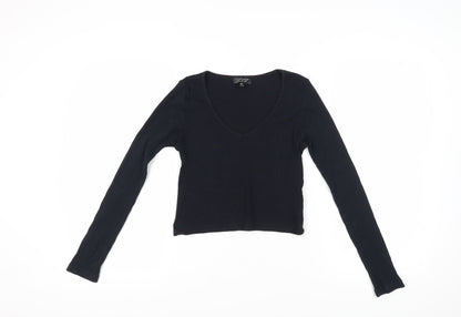 Womens UK Size 10 Topshop Black Cropped T-Shirt