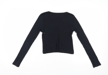 Womens UK Size 10 Topshop Black Cropped T-Shirt
