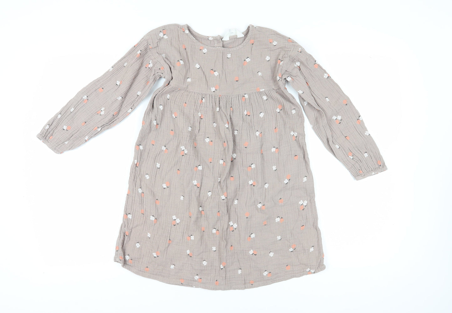 H&M Girls Beige Floral Fit & Flare Dress, Size 10 Years