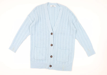 Very Women's Blue V-Neck Cardigan, Size M, Wool Blend