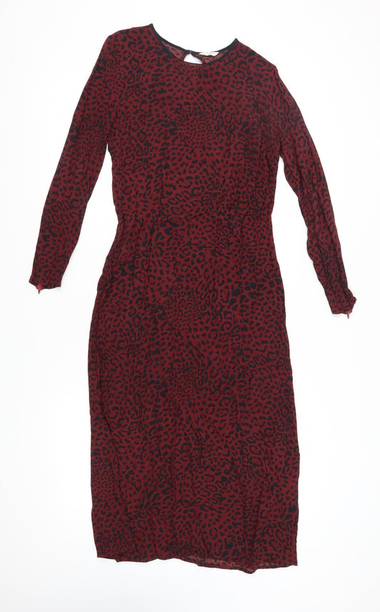 Hush Women’s Red Animal Print Midi Dress Size 8