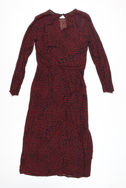 Hush Women’s Red Animal Print Midi Dress Size 8