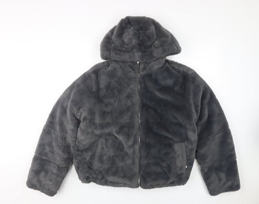 New Look Grey Women's Hooded Puffer Jacket M