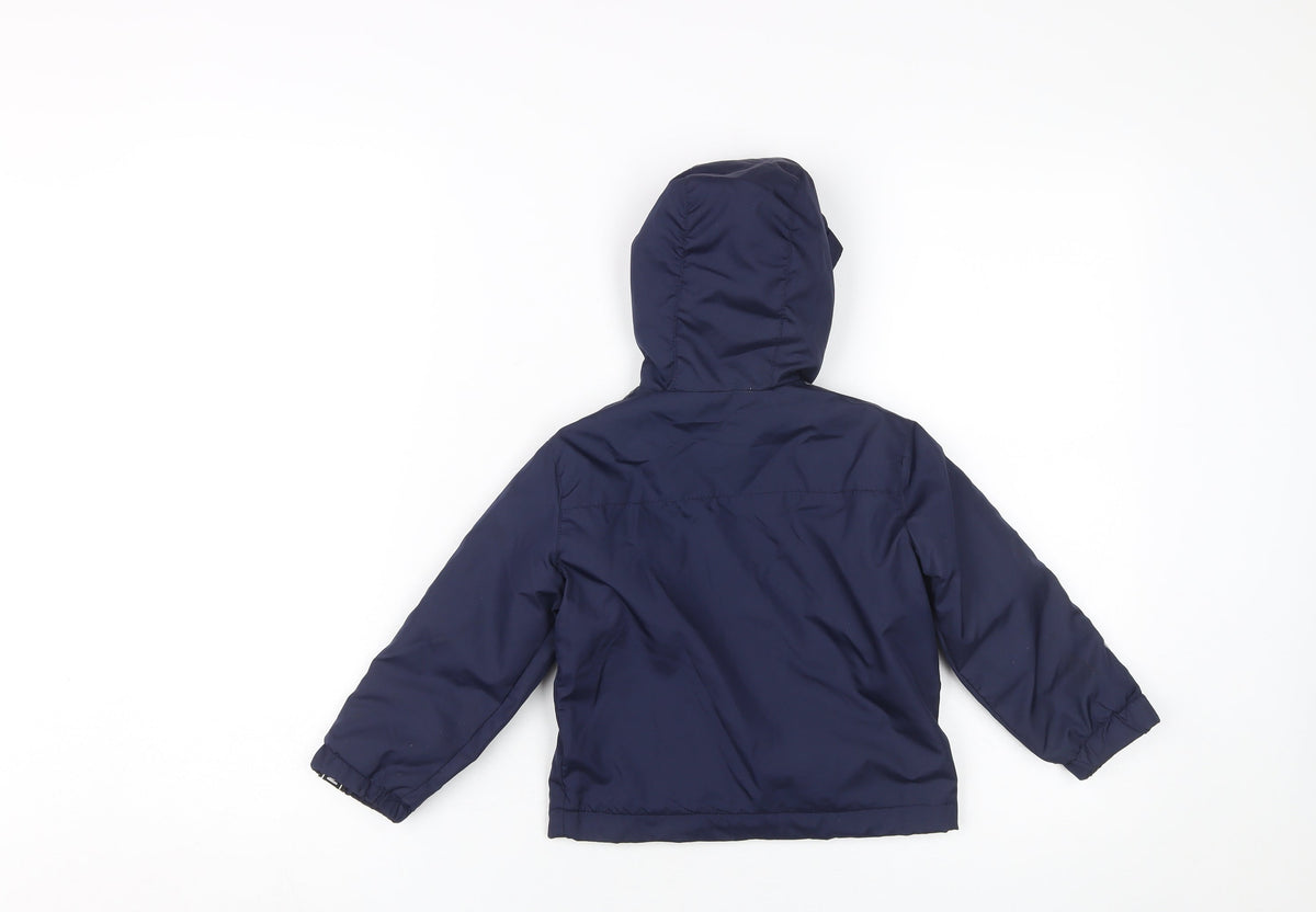 Back view of DKNY boys’ blue basic hooded jacket, size 2, years