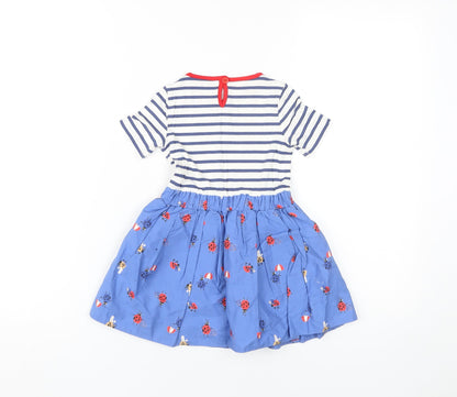 Next Girls Blue Striped Skater Dress, Age 3 with Animal Theme