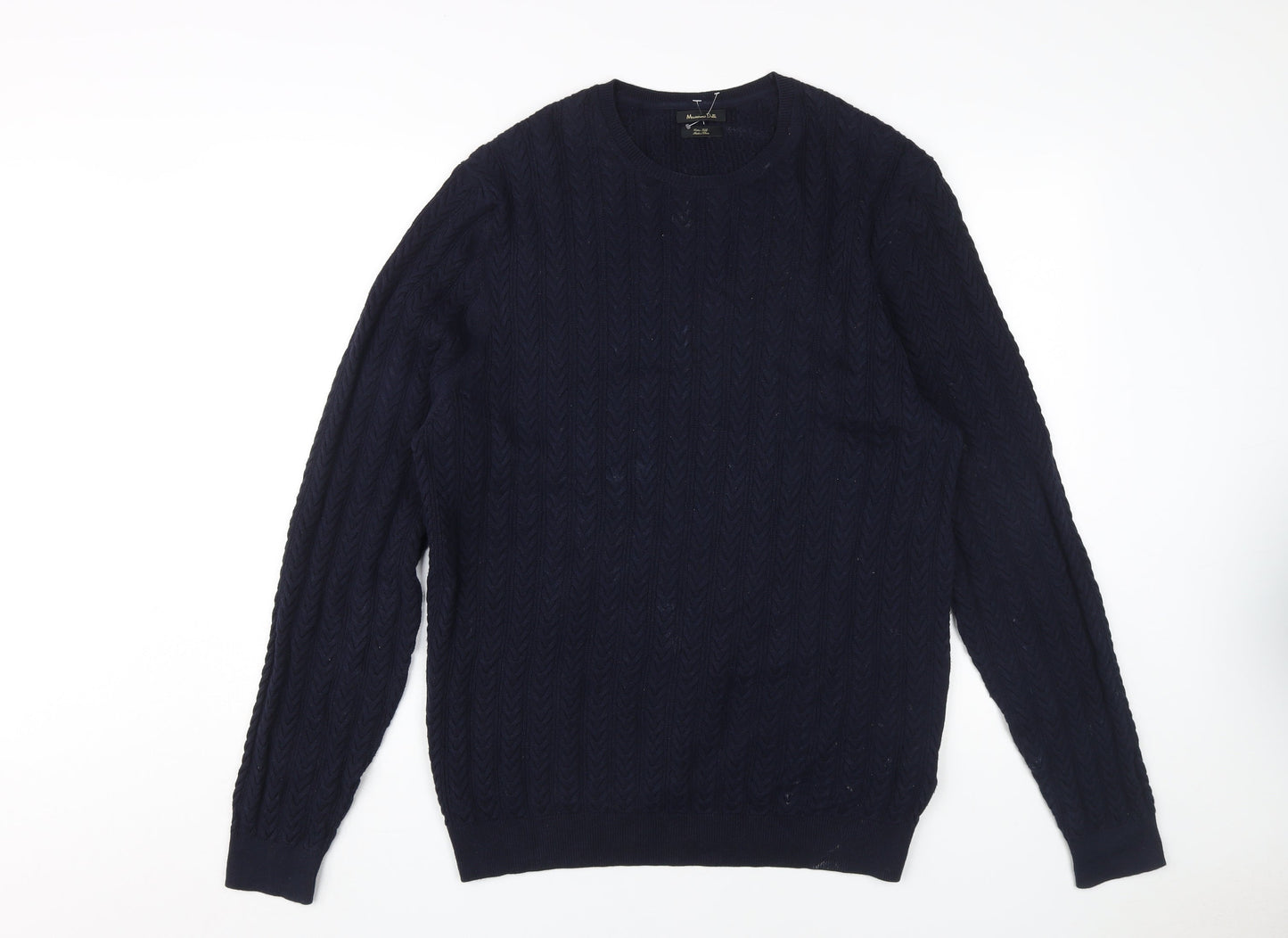 Massimo Dutti Men's Blue XL Cable-Knit Jumper