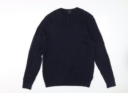 Massimo Dutti Men's Blue XL Cable-Knit Jumper