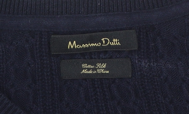 Massimo Dutti Men's Blue XL Cable-Knit Jumper