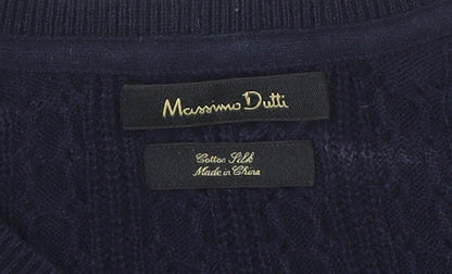 Massimo Dutti Men's Blue XL Cable-Knit Jumper