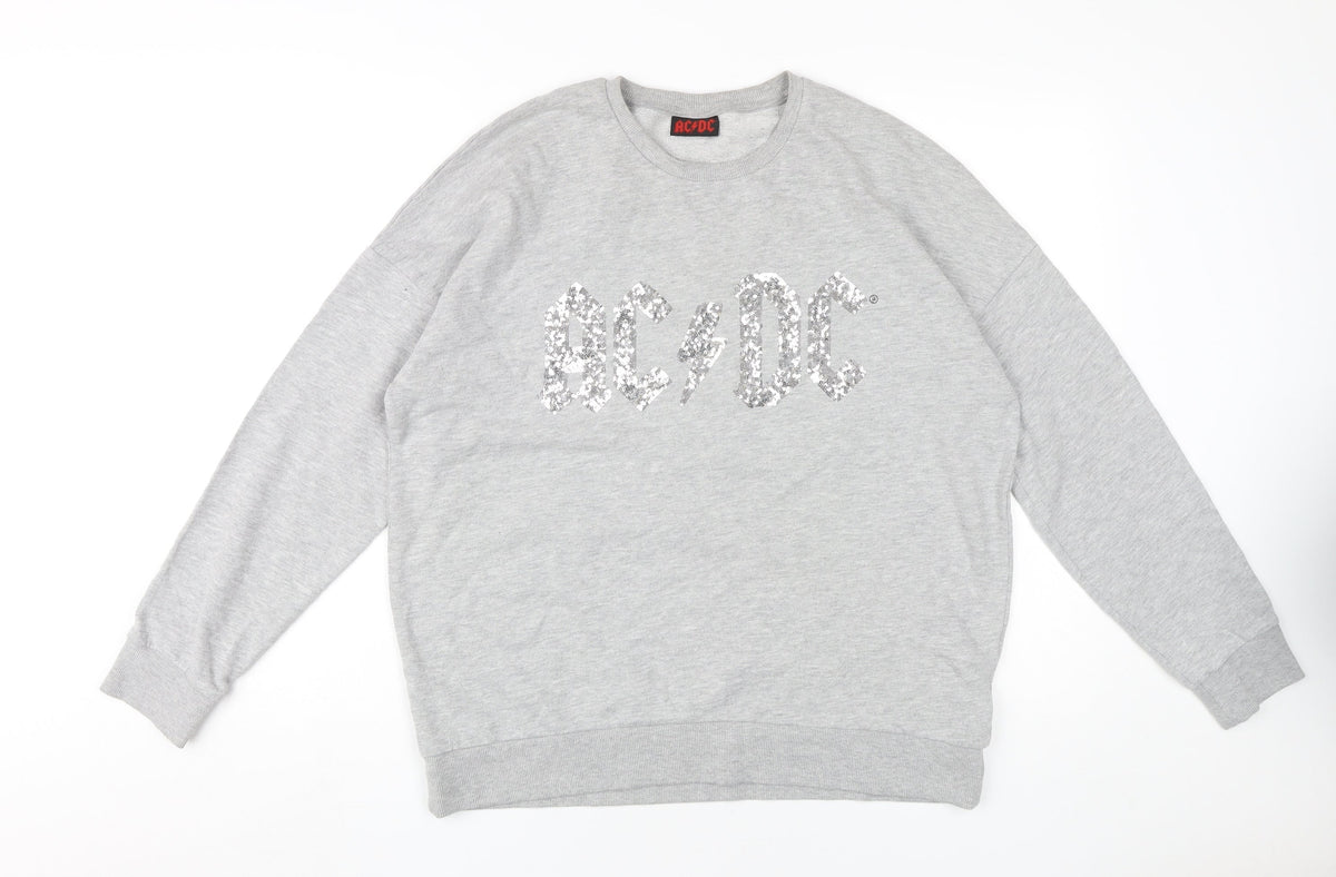 Additional front view of AC/DC Women's Grey Sequin Logo Sweatshirt, size 14