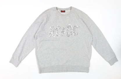 Additional front view of AC/DC Women's Grey Sequin Logo Sweatshirt, size 14