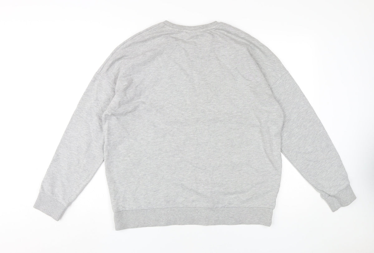 Back view of AC/DC Women's Grey Sequin Logo Sweatshirt, size 14