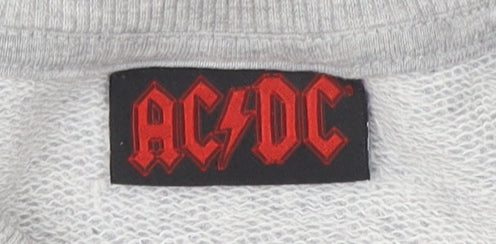 Close-up detail of AC/DC Women's Grey Sequin Logo Sweatshirt, size 14