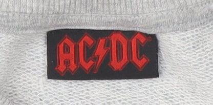 Close-up detail of AC/DC Women's Grey Sequin Logo Sweatshirt, size 14