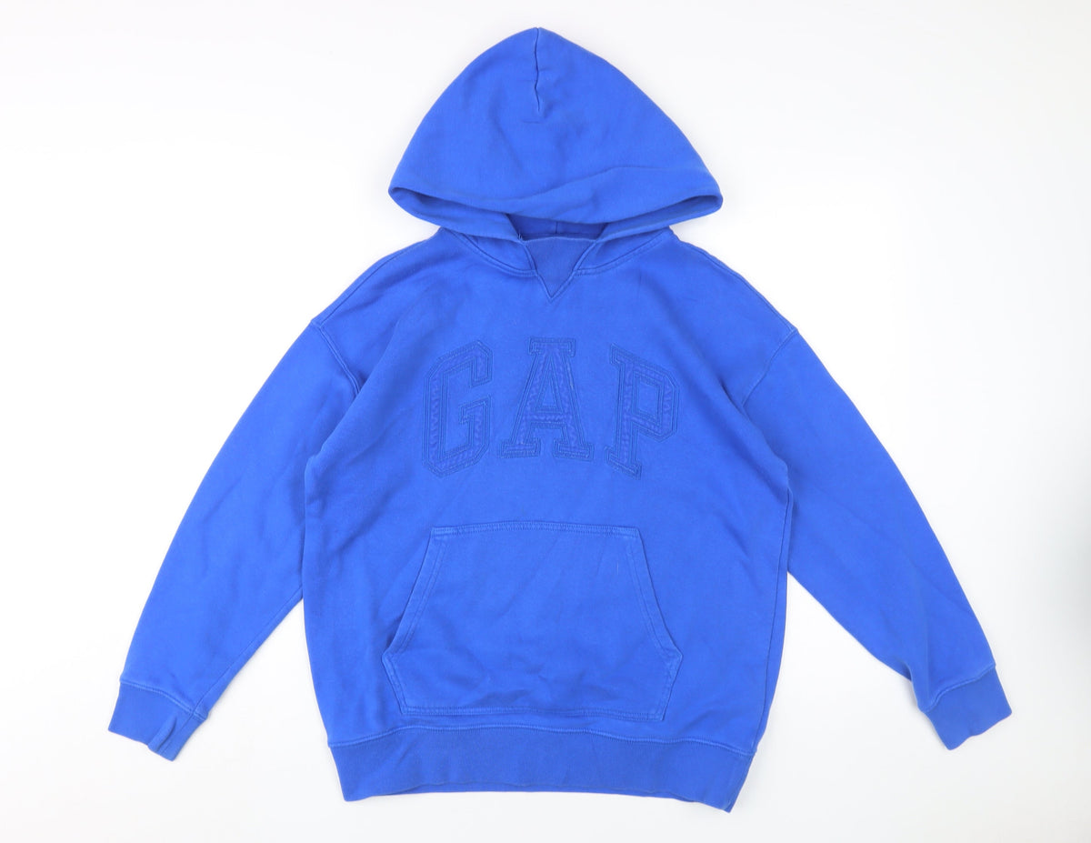 Additional front view of Gap boys’ blue logo pullover hoodie, size 12, years