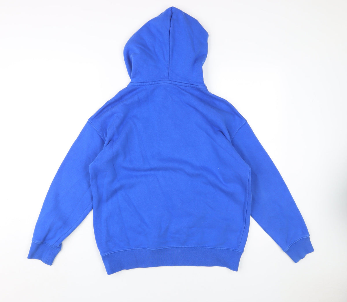 Back view of Gap boys’ blue logo pullover hoodie, size 12, years
