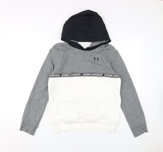 Under Armour Boys Grey White Pullover Hoodie L