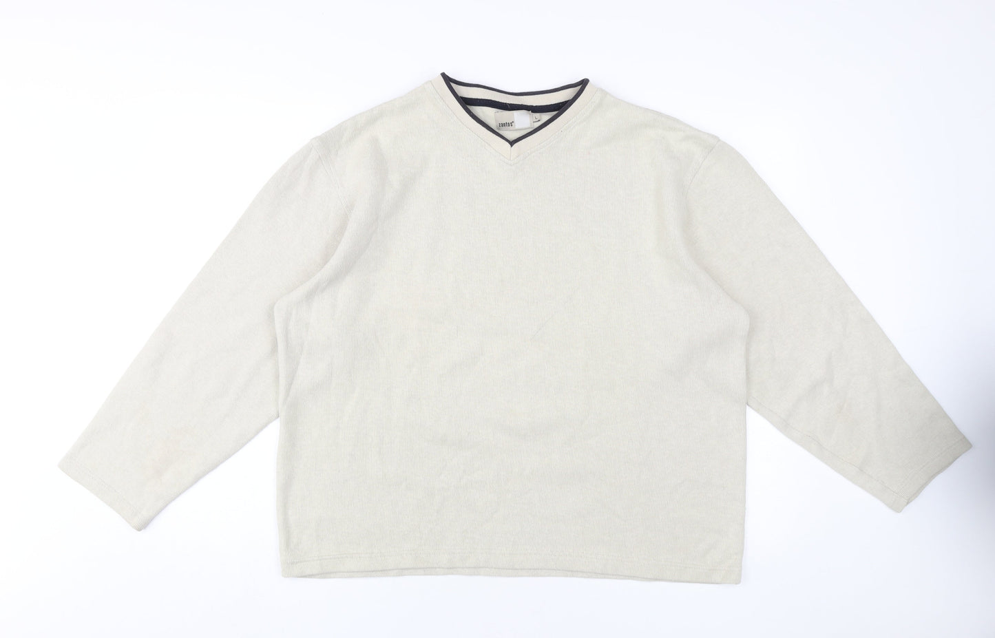 Zantos Men's Beige V-Neck Knit Sweatshirt, Size L