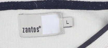 Zantos Men's Beige V-Neck Knit Sweatshirt, Size L