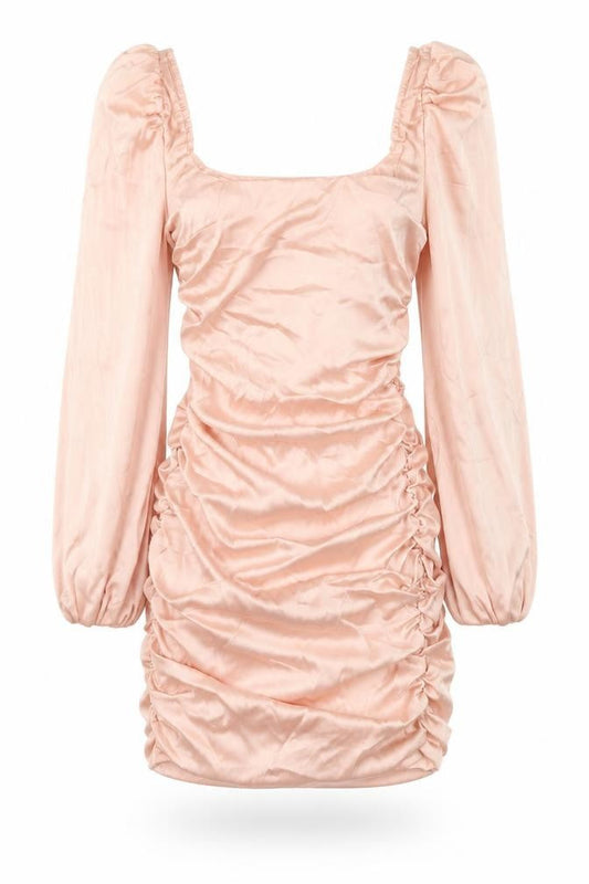 Front view of Oh Polly Pink Bodycon Dress, size 6, Ruched, Party