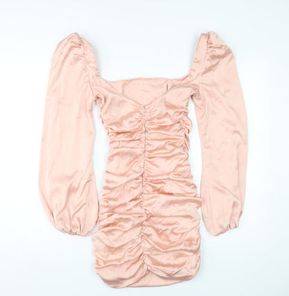 Oh Polly Pink Bodycon Dress, Size 6, Ruched, Party