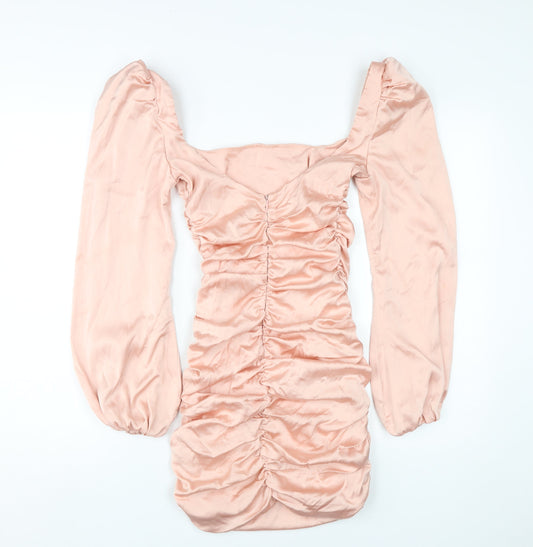Oh Polly Pink Bodycon Dress, Size 6, Ruched, Party