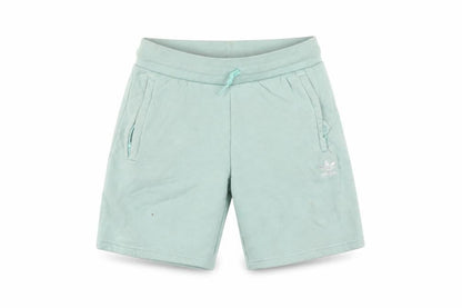 Front view of Adidas boys’ green sweat shorts, size 9-10, drawstring pockets