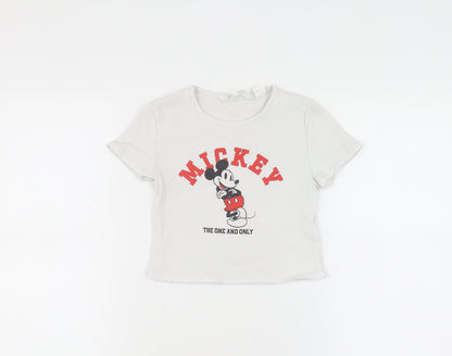 H&M Girls White Mickey T-Shirt Size 10Y - Fun Cartoon Style