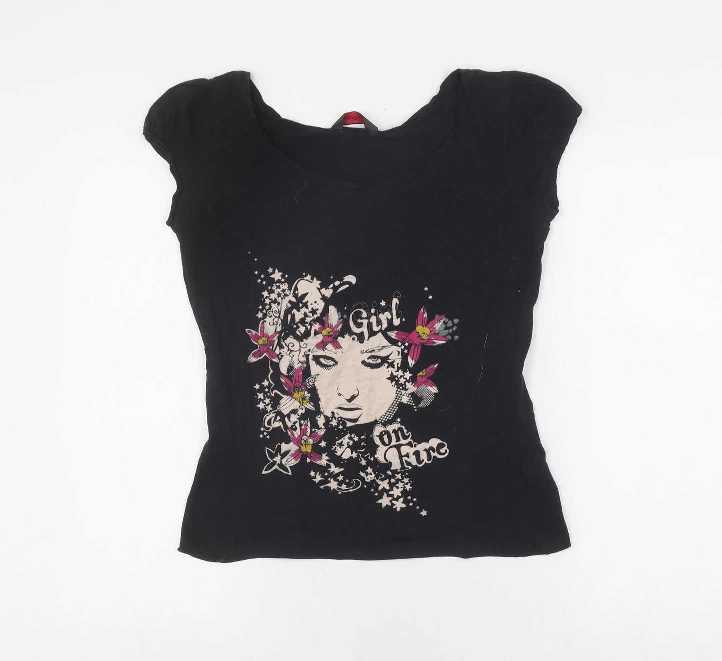 Miss Selfridge Women's Black Embroidered T-Shirt Size 16