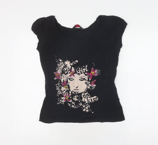 Miss Selfridge Women's Black Embroidered T-Shirt Size 16