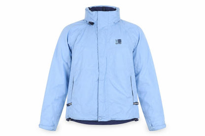 Front view of Karrimor girls’ blue puffer jacket m mid-length