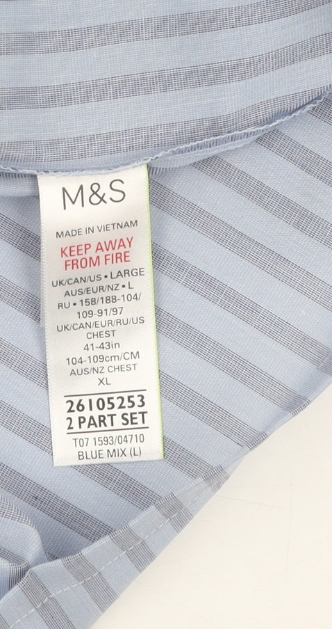 Marks and Spencer Women's Blue Striped Pyjama Top L