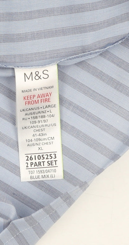 Marks and Spencer Women's Blue Striped Pyjama Top L
