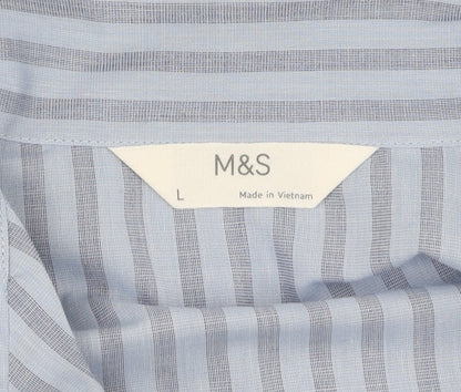 Marks and Spencer Women's Blue Striped Pyjama Top L
