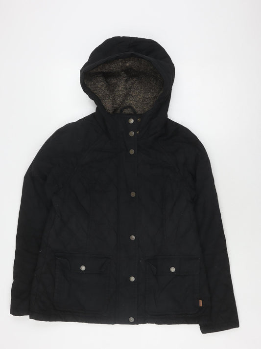 FatFace Women's Black Quilted Cotton Hooded Jacket Size 12