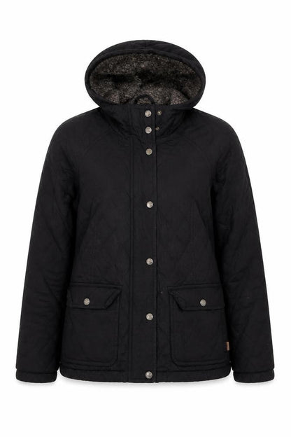 FatFace Women's Black Quilted Cotton Hooded Jacket Size 12