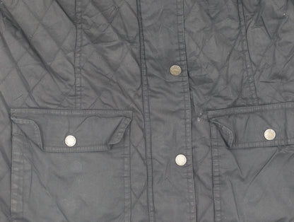 FatFace Women's Black Quilted Cotton Hooded Jacket Size 12