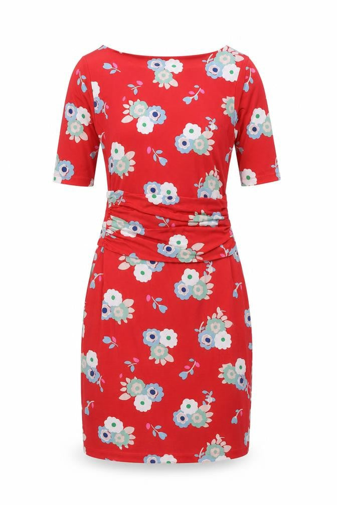 Front view of Boden Women's Red Floral Sheath Dress -, size 10