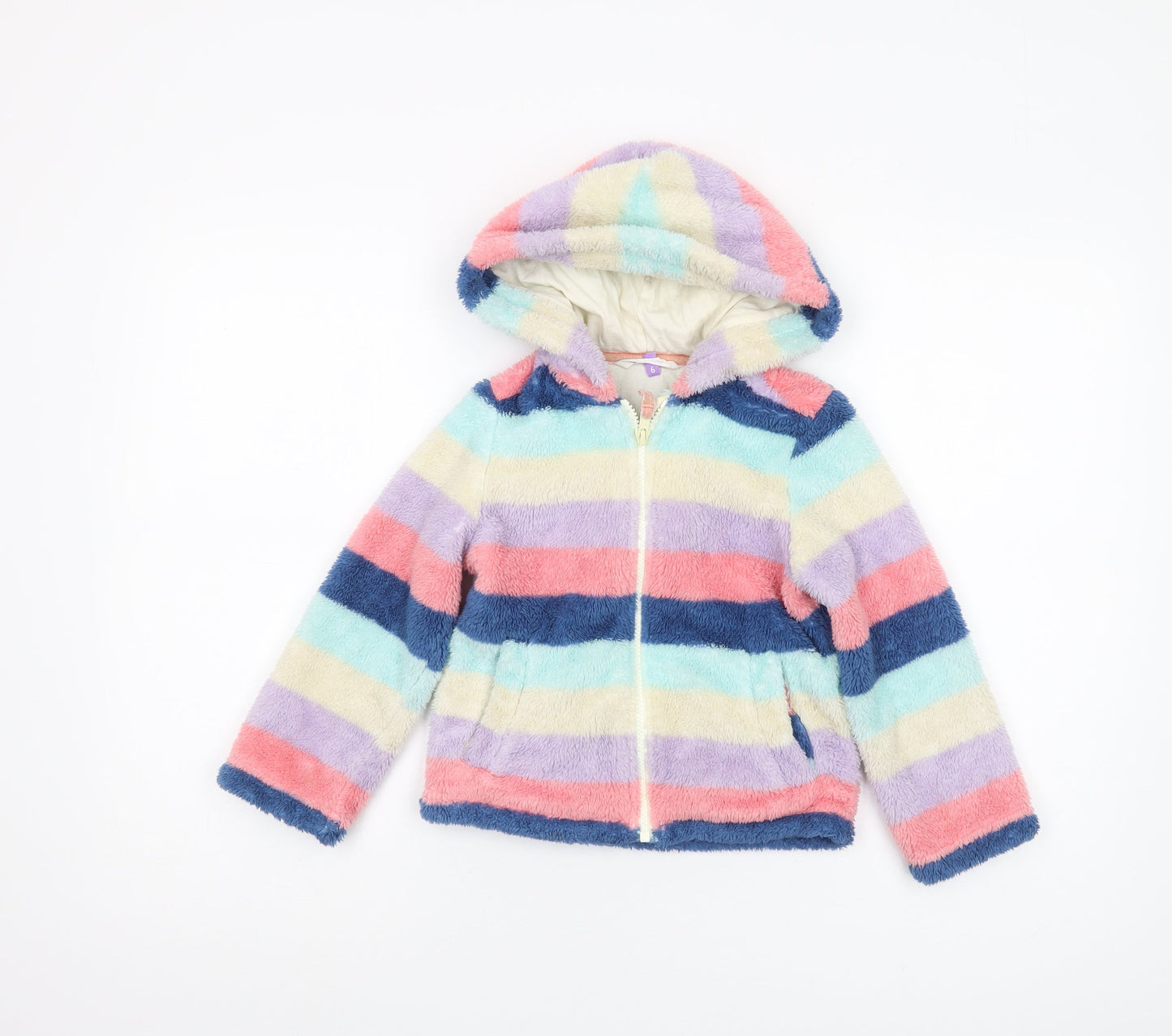 John Lewis Girls Multicoloured Stripe Hooded Jacket - Size 6