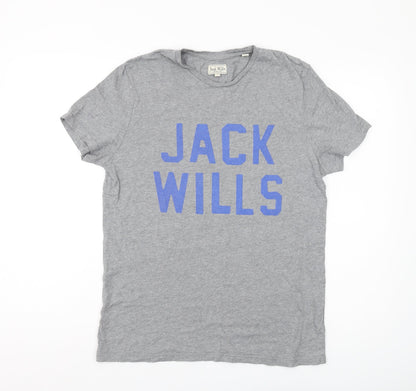 Jack Wills Men's Grey S Logo T-Shirt, Cotton, Casual