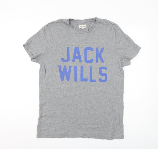 Jack Wills Men's Grey S Logo T-Shirt, Cotton, Casual