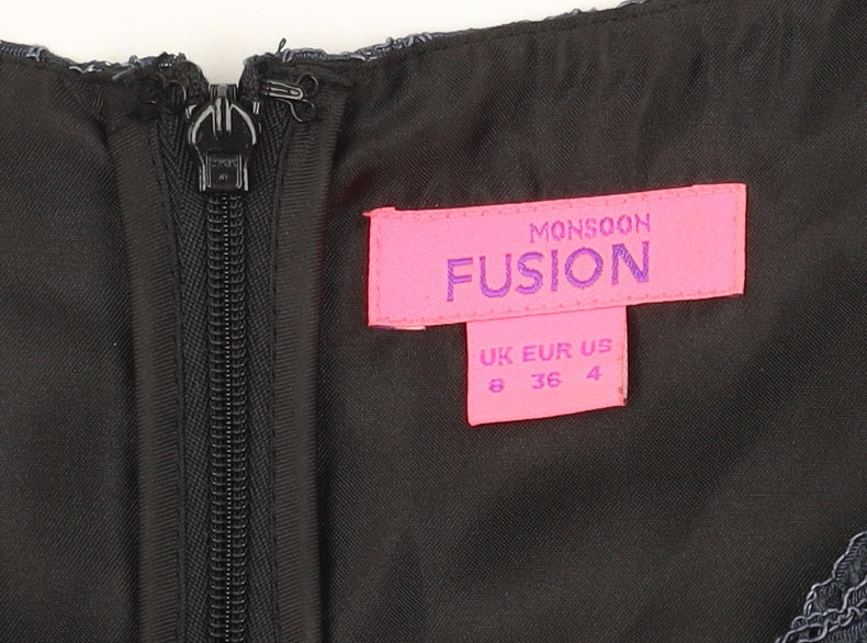 Monsoon Women's Black Lace Bodycon Dress Size 8 Party