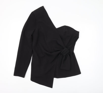 Boohoo Women's Black Blouse - Size 16, Off Shoulder Elegance