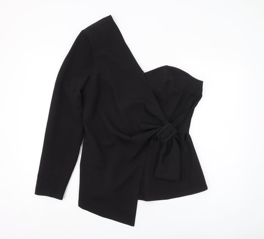 Boohoo Women's Black Blouse - Size 16, Off Shoulder Elegance